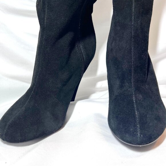 Hot In Hollywood-Black Leather Over Knee 4" Heels-Cheetah Print Inside-Ruffle-6M - Picture 11 of 16